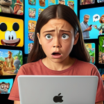 **

A concerned parent looking at a tablet or laptop screen filled with various cartoon characters and streaming platform logos, with a faint "digital jungle" background. Focus should be on the parent's worried expression. The overall tone is a bit overwhelming, reflecting information overload.
**