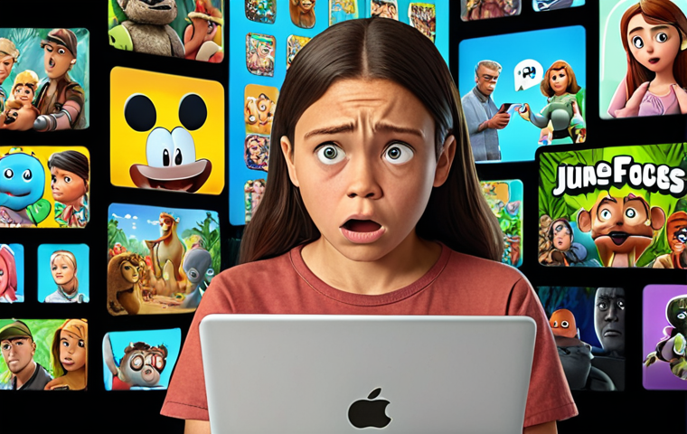 **

A concerned parent looking at a tablet or laptop screen filled with various cartoon characters and streaming platform logos, with a faint "digital jungle" background. Focus should be on the parent's worried expression. The overall tone is a bit overwhelming, reflecting information overload.
**