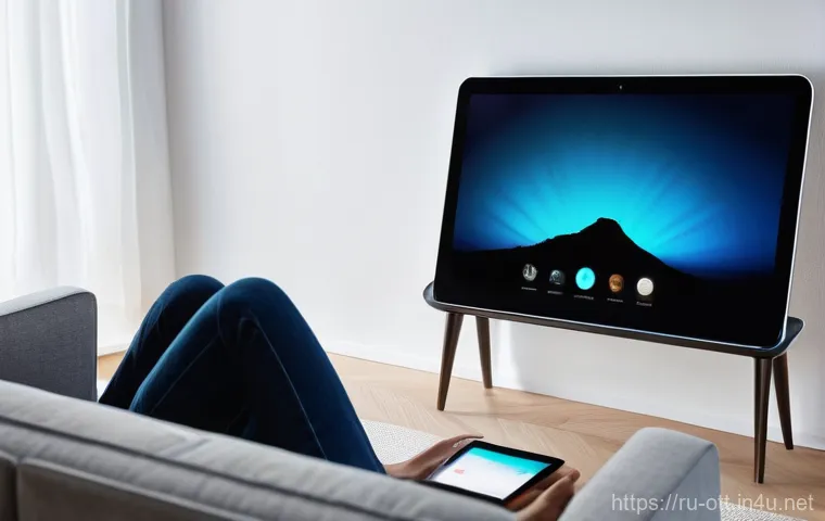 OTT 플랫폼의 기술 혁신 - **AI Personal Entertainment Assistant:**
"A cozy, modern living room at dusk. A person, appearin...