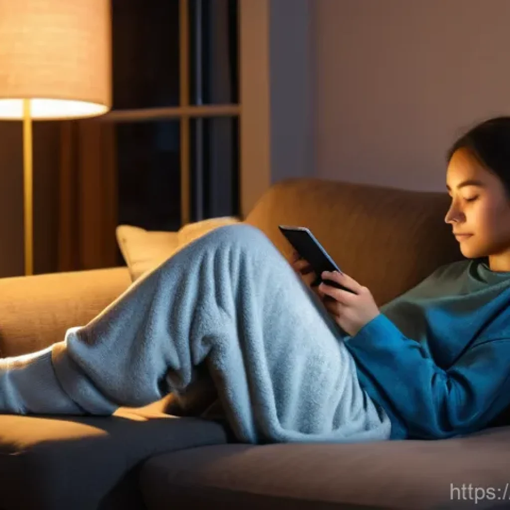 OTT 콘텐츠 제작의 혁신 - **Prompt:** A young woman, in her early twenties, is comfortably curled up on a plush sofa in a warm...