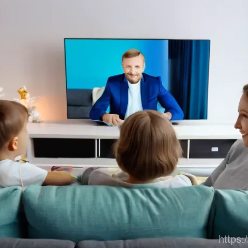 OTT 플랫폼과 사용자 신뢰 - A cozy family evening in a modern Russian apartment. A multi-generational family (a mother, a father...