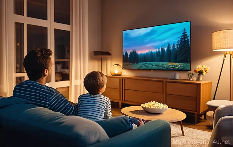 OTT 구독 방법 - **Prompt for Kinopoisk-inspired family viewing:**
"A cozy, modern Russian living room at dusk, w...