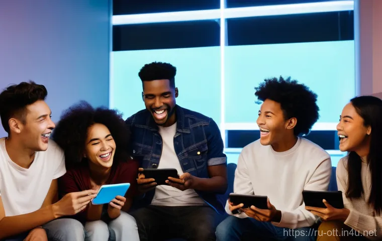 OTT와 실시간 채팅 기능 - **"Interactive Viewing Night"**
    A young adult, casually dressed in comfortable loungewear, sits ...