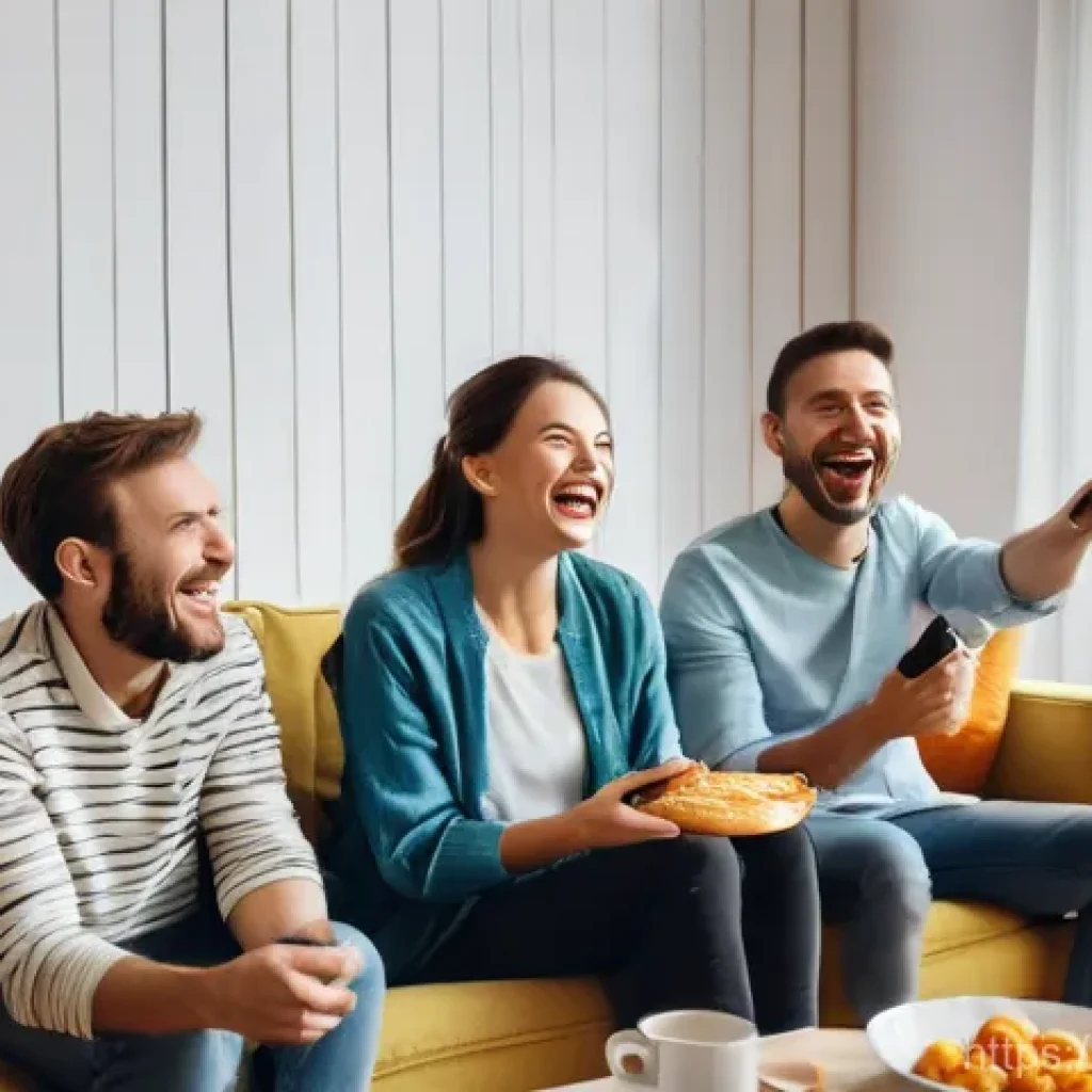 OTT 시청 콘텐츠 카테고리 - **Prompt for a Russian Comedy Scene (Home Relaxation)**
"A cozy, brightly lit living room in a m...