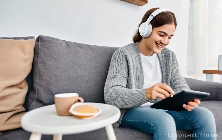 OTT와 글로벌 네트워크 - **Prompt:** A cozy, modern Russian living room bathed in soft, warm light during the evening. A dive...