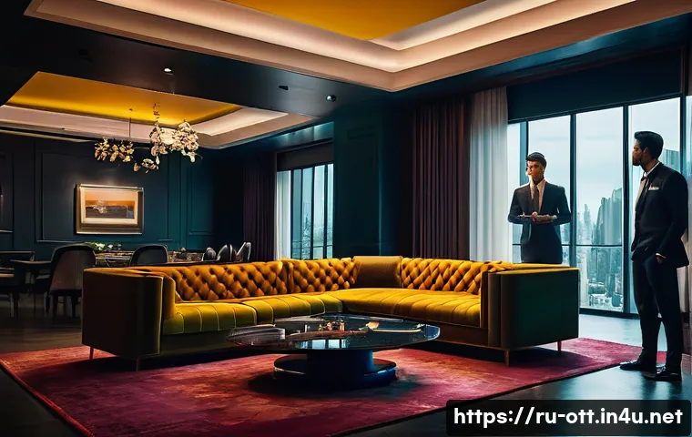 애플 TV 콘텐츠 수 - A visually stunning, high-definition cinematic scene featuring a group of diverse, well-dressed char...