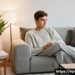 Home 21 OTT와 단편 콘텐츠 제공 - **Prompt:** "A cozy, modern living room in a stylish Russian apartment, bathed in soft, warm evening...