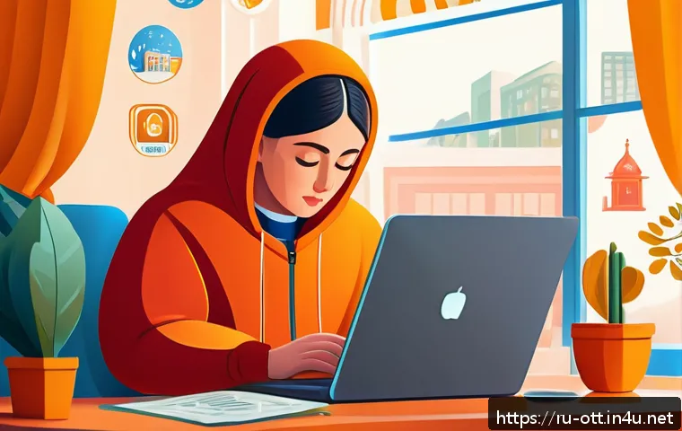 OTT 해지 방법 - A detailed digital illustration of a young Russian adult carefully reading the terms and conditions ...