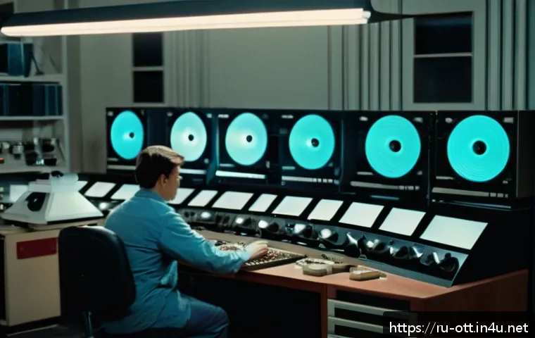 OTT와 고전 영화 복원 - A high-tech film restoration laboratory scene featuring experts working with advanced 4K film scanne...